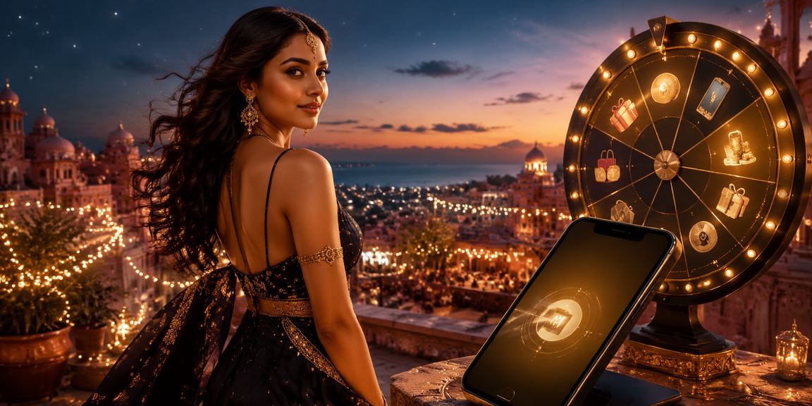Jaipur city night market with roulette casino lights